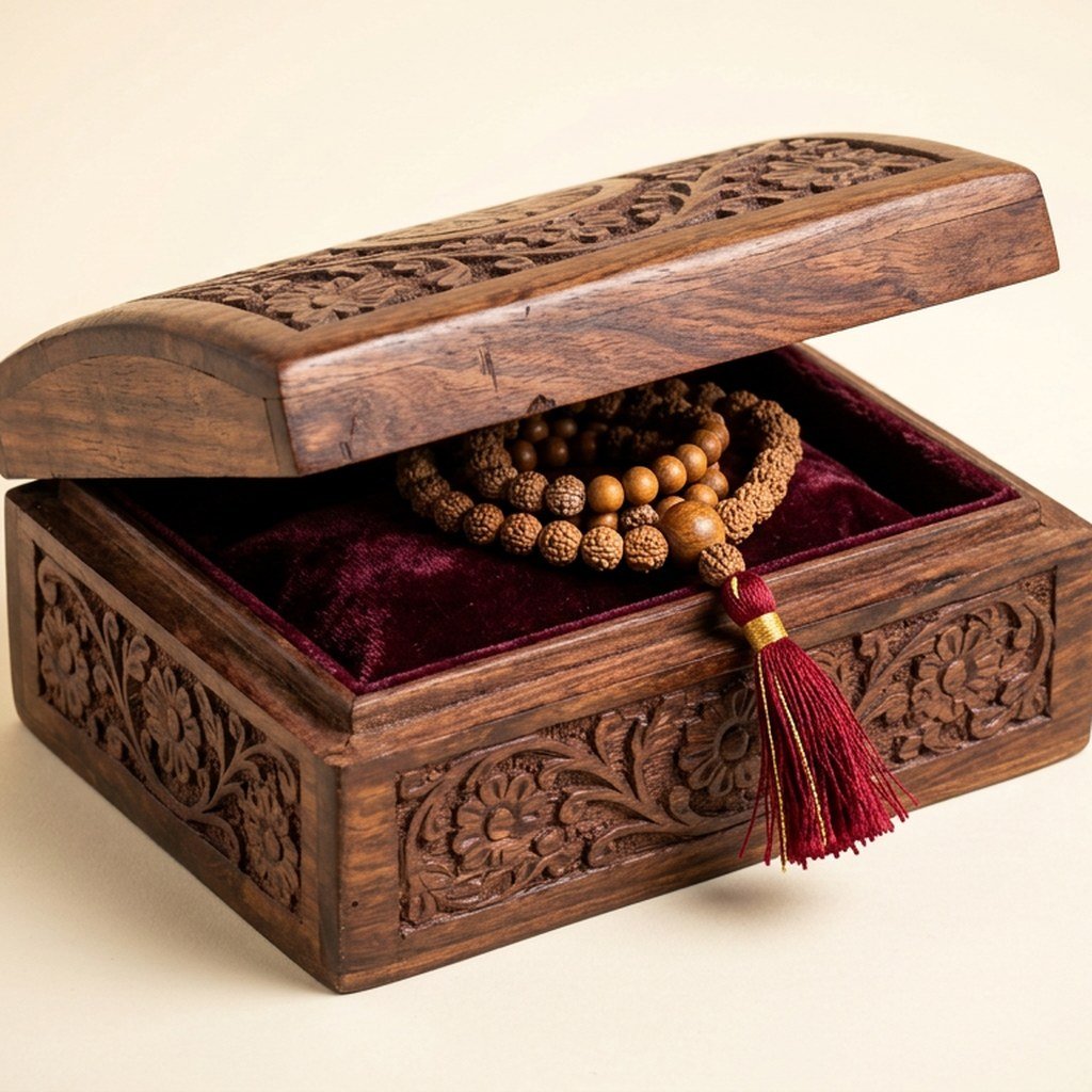 Carved Mala Storage Box view 2