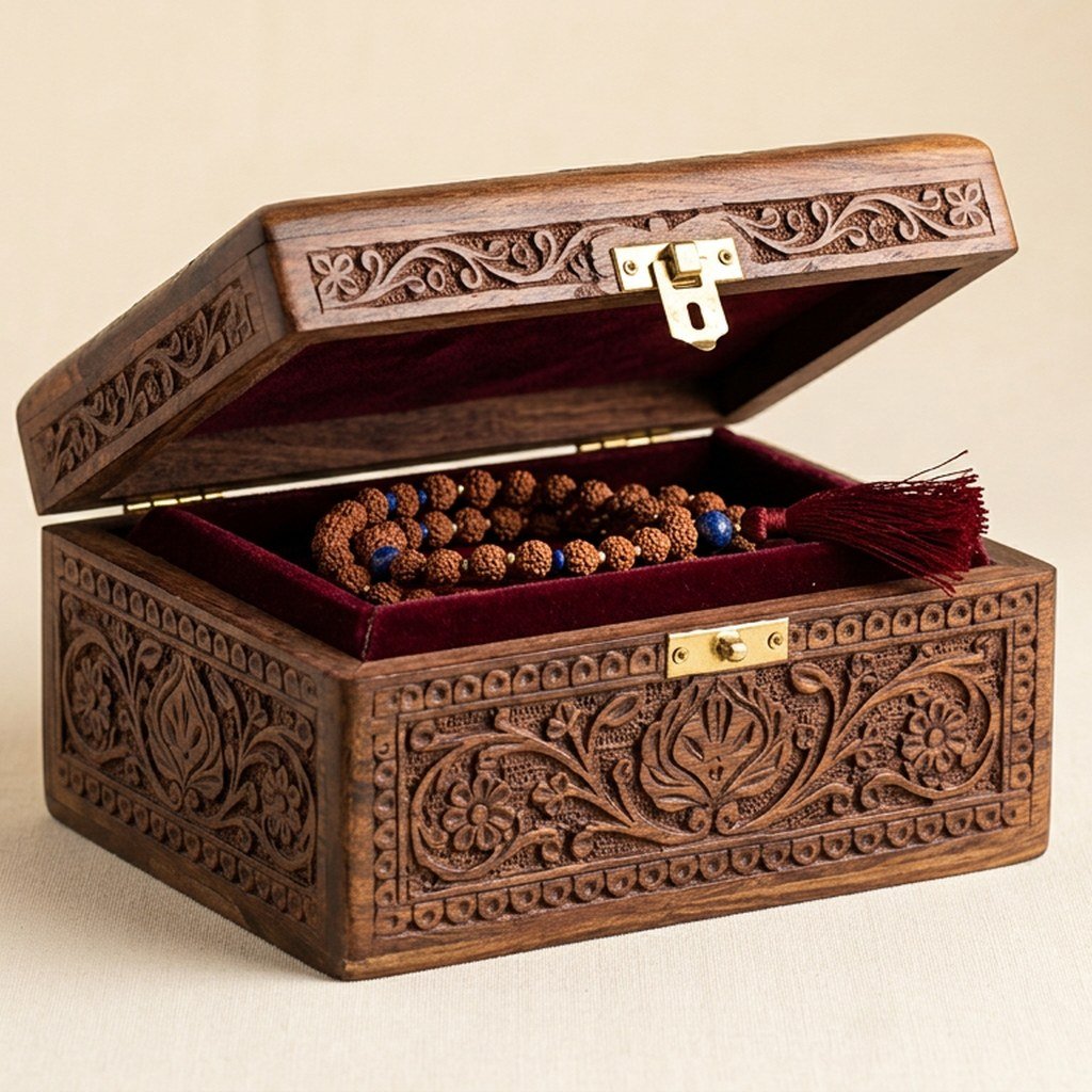Carved Mala Storage Box view 3