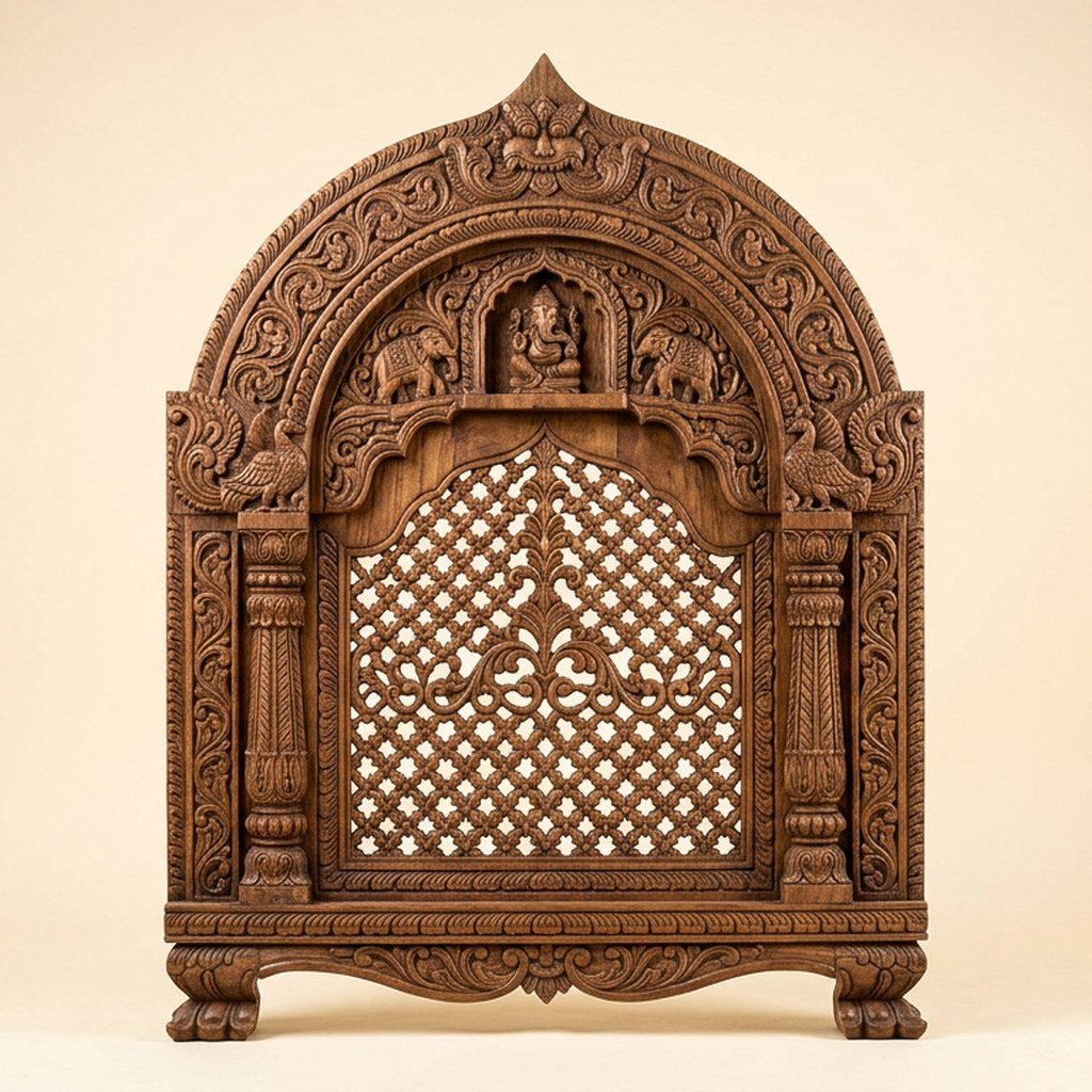 Carved Wooden Temple Arch Décor