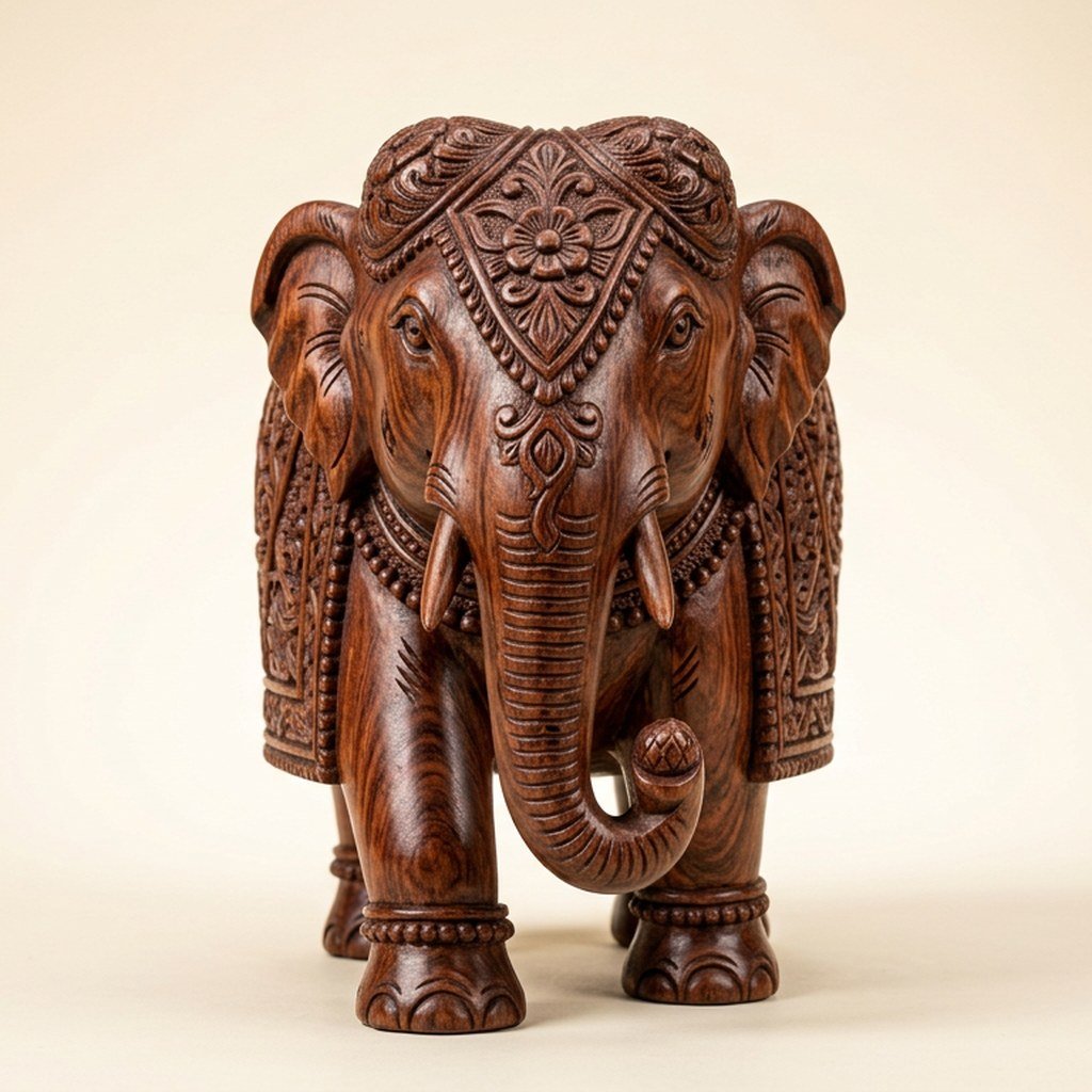Carved Wooden Elephant Décor