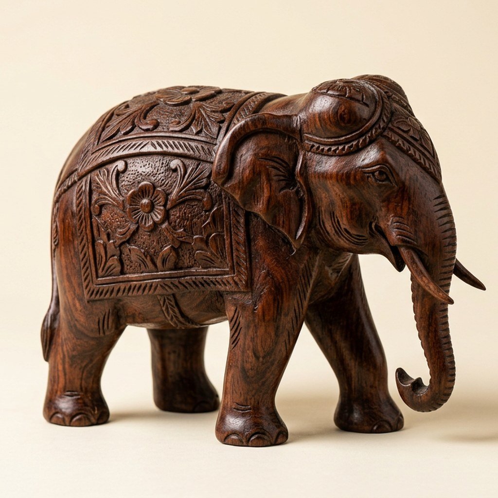 Carved Wooden Elephant Décor view 2