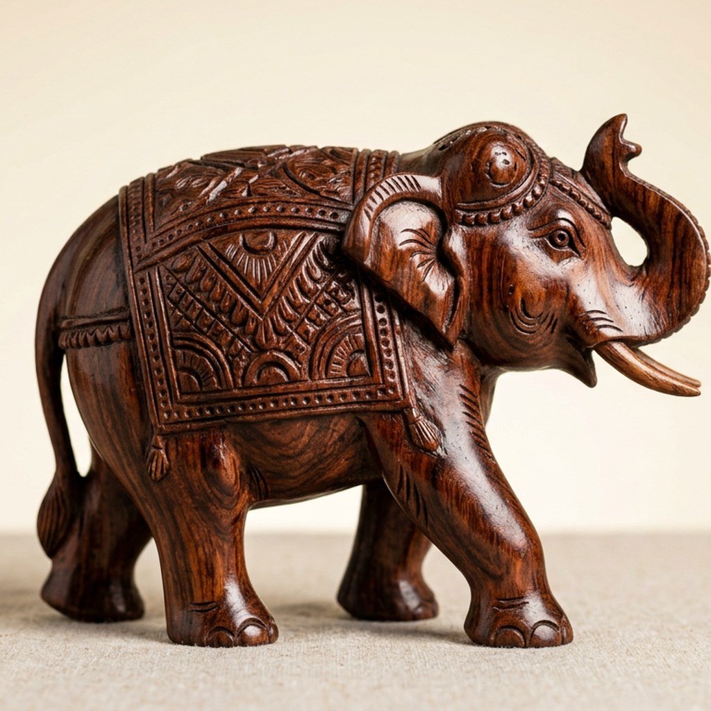 Carved Wooden Elephant Décor view 3